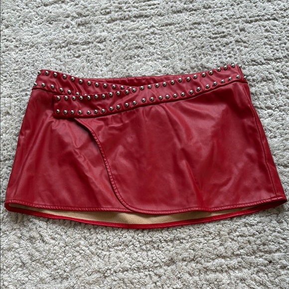 Miaou Red Embellished Studded Wrap Mini Skirt Size Medium Festival - Picture 5 of 15